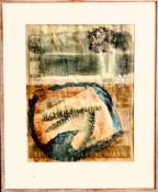 JIM MANLEY- 'MACKEREL FILLETS, BLUE BAG', MIXED MEDIA, SIGNED LOWER RIGHT, APPROXIMATELY 55 x 42cm
