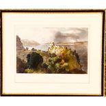 JOSEPH SWAN-'LOCH NESS AND CASTLE URQUHART' COLOUR PRINT OF AN ENGRAVING, SIGNED LOWER RIGHT AND