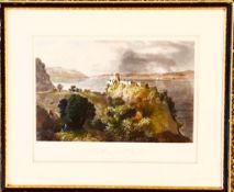 JOSEPH SWAN-'LOCH NESS AND CASTLE URQUHART' COLOUR PRINT OF AN ENGRAVING, SIGNED LOWER RIGHT AND