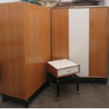 G Plan mid 20th century teak triple wardrobe, double fitted wardrobe, and bedside chest, all