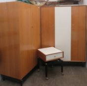 G Plan mid 20th century teak triple wardrobe, double fitted wardrobe, and bedside chest, all
