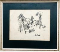 UNKNOWN- 'STUDY OF GROTESQUE FIGURES', PEN AND INK, SIGNED (INDISTINCT) LOWER RIGHT, APPROXIMATELY