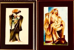 UNKNOWN- 'MADONNA AND CHILD' AND 'WATER BEARER', WATERCOLOURS, UNSIGNED, APPROXIMATELY 30 x 18cm AND