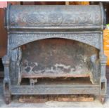 Interesting Late 19th century cast iron relief decorated fire insert, purportedly came from the