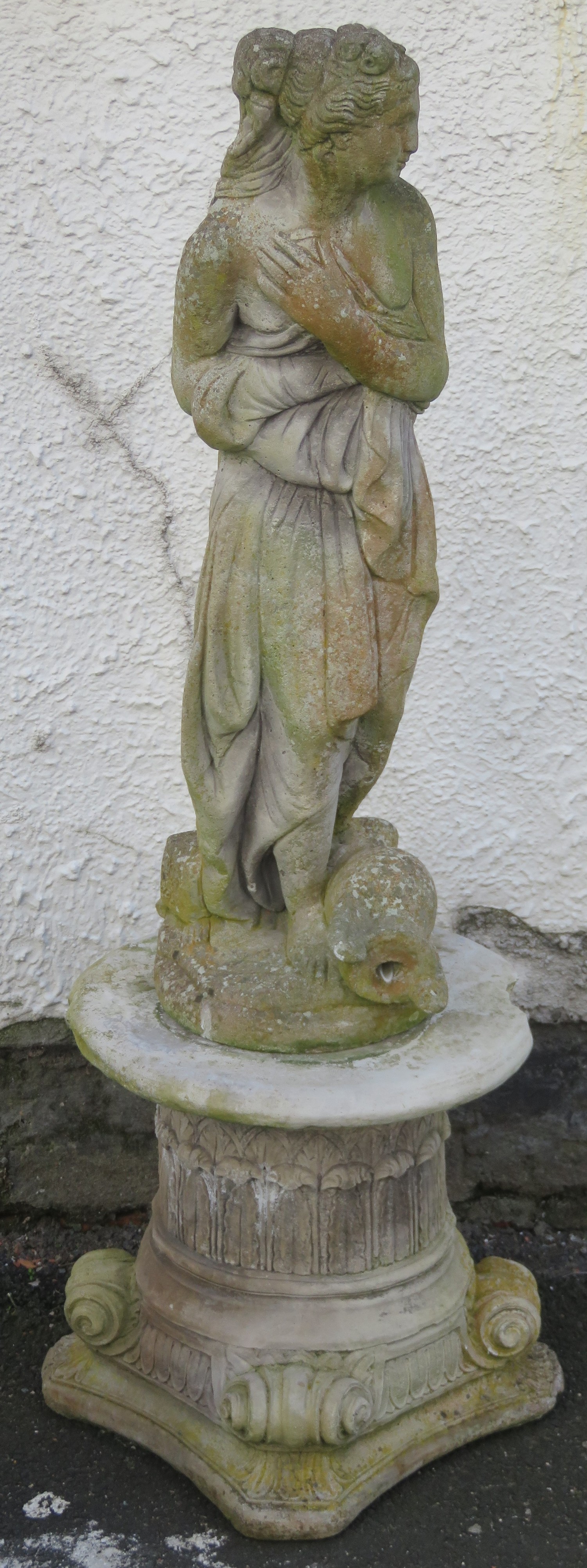 Late 19th/Early 20th century stoneware statue depicting a goddess, on Greek/Roman style stoneware