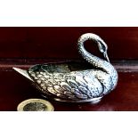 SILVER SWAN PIN CUSHION, CHESTER 1904, APPROXIMATELY 7cm LONG