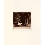 UNKNOWN, LANDSCAPE WITH TREES ETCHING, SIGNED (INDISTINCT) LOWER RIGHT, FRAMED AND GLAZED,