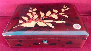 LACQUERED BOX CONTAINING QUANTITY OF COSTUME JEWELLERY