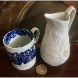 LIVERPOOL POTTERY 18th CENTURY COFFEE CUP AND SMALL PORTMEIRION POTTERY JUG