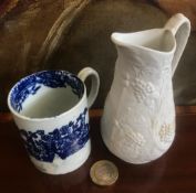 LIVERPOOL POTTERY 18th CENTURY COFFEE CUP AND SMALL PORTMEIRION POTTERY JUG