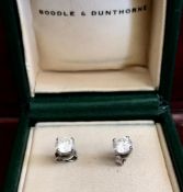 Pair of diamond set stud earrings, by Boodle and Dunthorne, stamped B&D, Approx. 1.5 carat each.