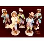 FIVE CONTINENTAL PORCELAIN FIGURES FROM 'THE MONKEY BAND', APPROXIMATELY 10cm HIGH