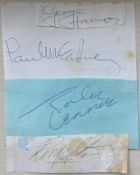 Set of four Beatles signatures all on individual pieces of paper stuck together signatures were