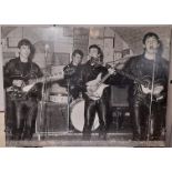 Board mounted photograph of the Beatles in the Cavern Club 38?x 28? 1962 picture has some marks