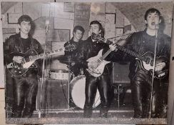 Board mounted photograph of the Beatles in the Cavern Club 38?x 28? 1962 picture has some marks