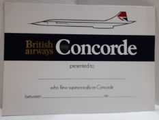 A collection of memorabilia relating to Concorde including three blank travel certificates ten