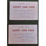 Two Cavern Club Admit One Free tickets dated 31st May 1965