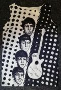 Original Dutch Beatles dress black and white print with group pictures and guitar with signatures