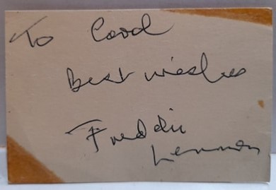 Small piece of paper signed To Carol Best Wishes Freddie Lennon, John Lennon?s father