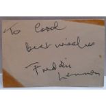 Small piece of paper signed To Carol Best Wishes Freddie Lennon, John Lennon?s father