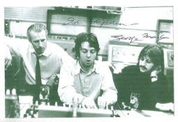 Photograph of George Martin with Paul & Ringo signed To Stephen George Martin
