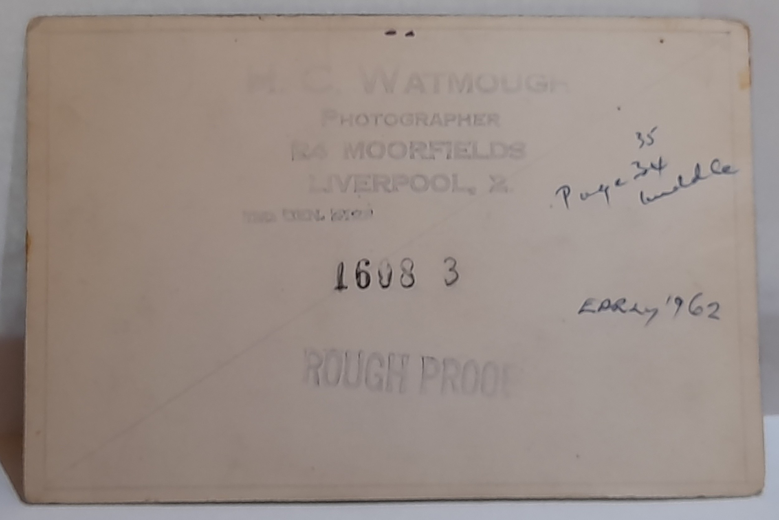 The Beatles photograph by HC Watmough marked on reverse Rough Proof and dated early 1962. The item - Image 2 of 2