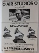 Two part mock-up of an advert from Air Studios congratulating Geoff Emerick on his third Grammy win