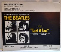 The Beatles Let It Be London Pavilion Gala Premiere ticket 20th May 1970