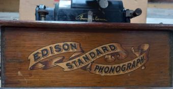 Late 19th/ early 20th century ?the Edison standard phonograph? with original oak case, and