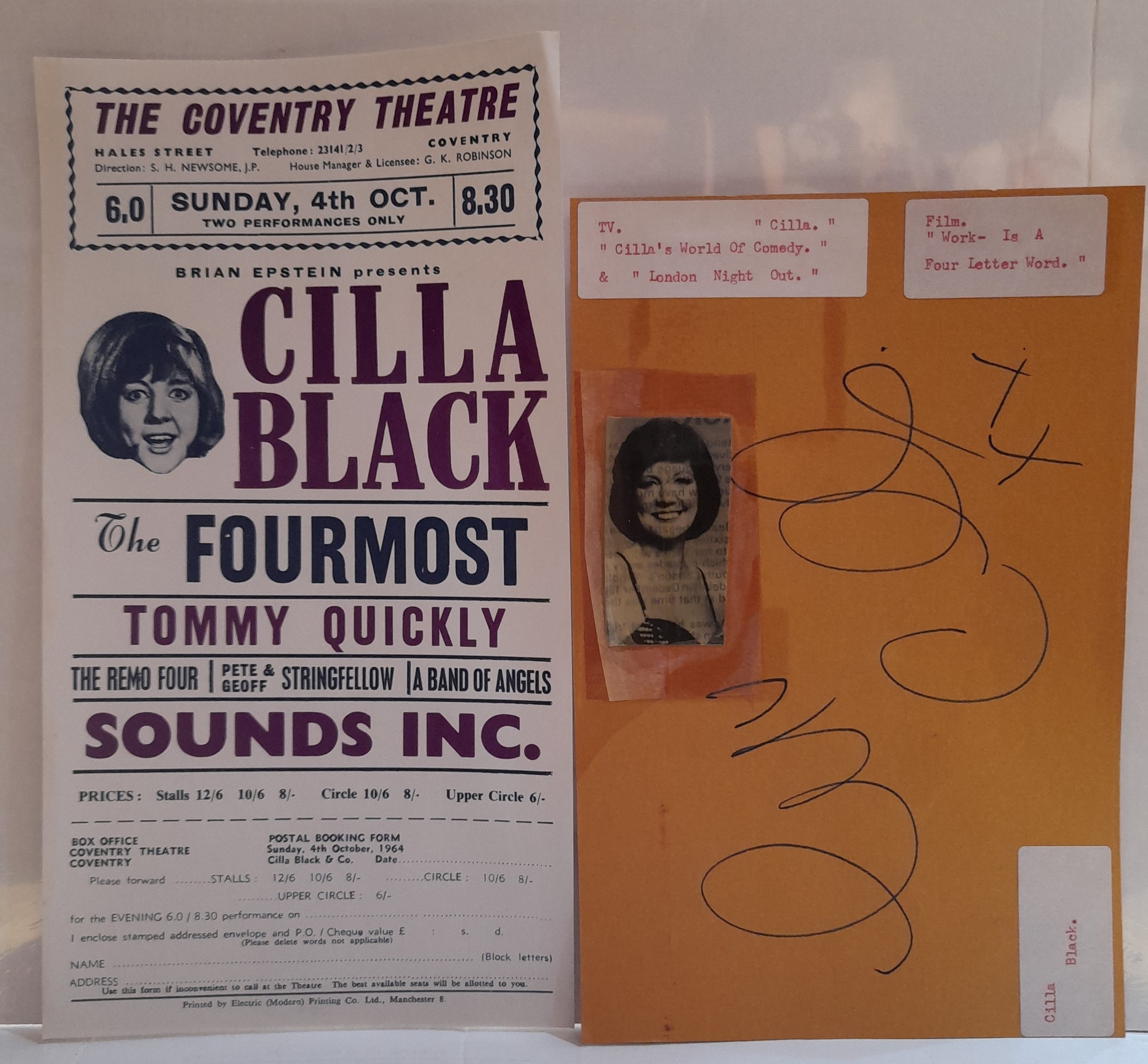 Cilla Black original handbill for The Coventry Theatre 1964 plus Cilla autographed piece of paper - Image 3 of 3