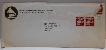 Envelope addressed to Geoff Emerick at Air Studios containing a letter from The National Academy