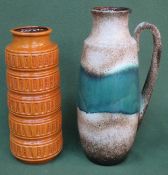 Large West German pottery jug, plus West German pottery vase