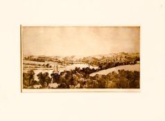 PHILIP BUSH, RIVER VALLEY LANDSCAPE ETCHING, SIGNED LOWER RIGHT, APPROXIMATELY 15 x 28cm