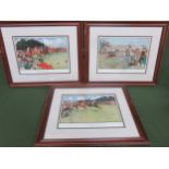 Framed set of three Cecil Aldin colour prints - the blue market races, published by Laurence and
