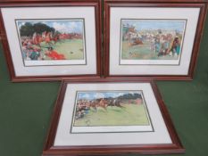 Framed set of three Cecil Aldin colour prints - the blue market races, published by Laurence and