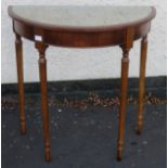 20th century Mahogany glass topped half moon table. App. 76.5cm H x 75cm W x 39.5cm D