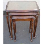 20th century Mahogany glass topped nest of tables. App. 56cm H x 55cm W x 42cm D