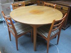 Mid 20th century teak extending table with one leaf, plus set of four Schreiber mid 20th century