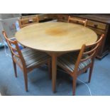 Mid 20th century teak extending table with one leaf, plus set of four Schreiber mid 20th century