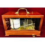 MAHOGANY AND GLASS CASED BAROGRAPH BY CASELLA LONDON CASE WITH HINGED COVER, APPROXIMATELY 30cm LONG