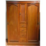 String inlaid Edwardian mahogany combination wardrobe. Approximately. 196.5cm H x 144.5cm W x 48.5cm