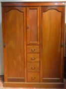 String inlaid Edwardian mahogany combination wardrobe. Approximately. 196.5cm H x 144.5cm W x 48.5cm