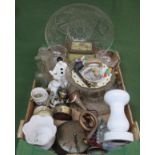 Mixed lot including various glassware, storage tin, ceramics etc