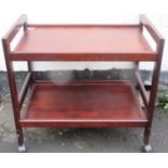 20th century stained wooden two tier tea trolley, stamped Denmark. Approx. 65cms H x 68cms W x 43cms