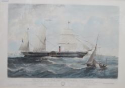 Framed polychrome print depicting a view of the steamship President, published by Ackermann & Co,