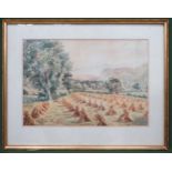 Early 20th century framed watercolour depicting a harvesting scene. App. 32.5 x 48 cm
