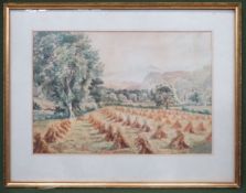 Early 20th century framed watercolour depicting a harvesting scene. App. 32.5 x 48 cm