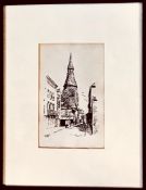 G R TAYLOR- 'STREET SCENE', 1927, ETCHING, FRAMED AND GLAZED, APPROXIMATELY 16 x 10cm