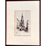 G R TAYLOR- 'STREET SCENE', 1927, ETCHING, FRAMED AND GLAZED, APPROXIMATELY 16 x 10cm