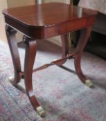 Victorian style Mahogany single drawer side table on stretchered supports. App. 69cm H x 59cm W x